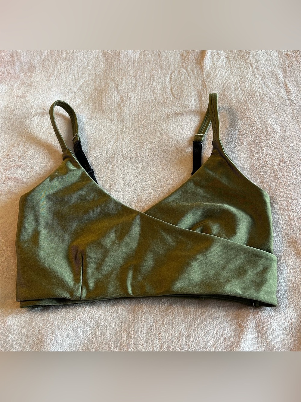 Industry olive green metallic wrap style bikini top adjustable straps size M